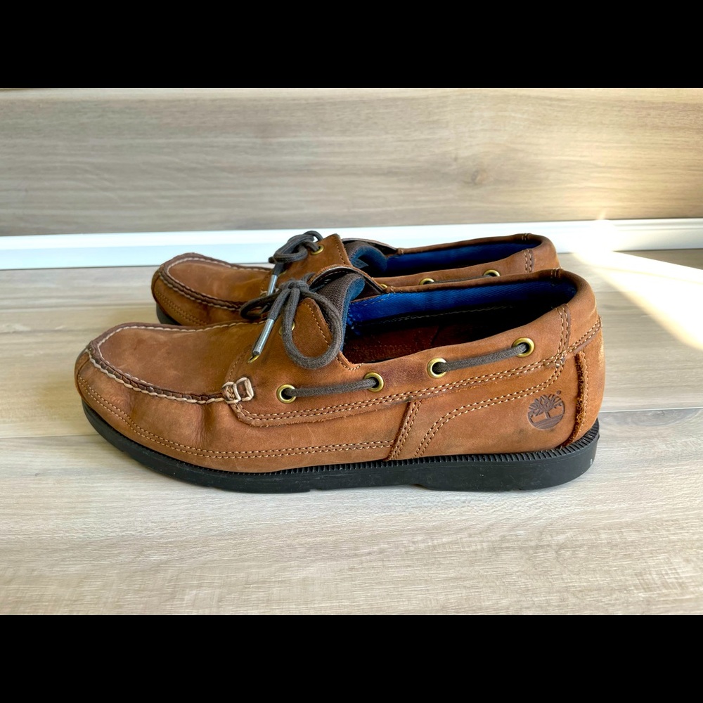 Timberland Mens Size 10 Two-Eye Brown Leather Deck Shoes Lace Around‎